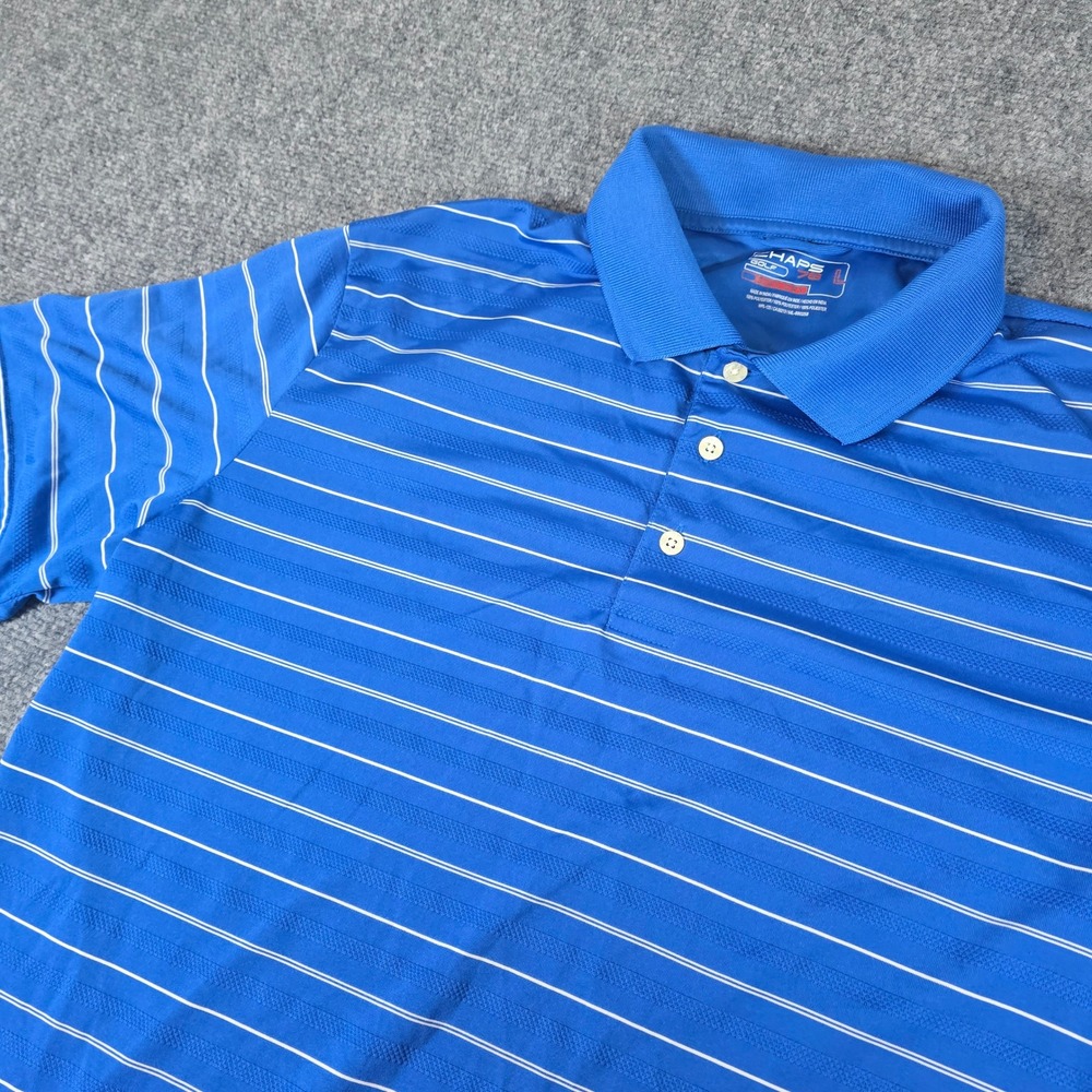 Chaps Golf Polo Shirt Striped Stay-Dry‎ Athletic Blue White Mens Large